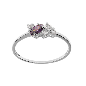 BAGUE ARGENT PLATINÉ OXYDES VIOLET ET BLANCS SERTIS