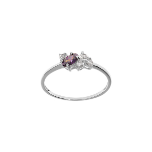 BAGUE ARGENT PLATINÉ OXYDES VIOLET ET BLANCS SERTIS