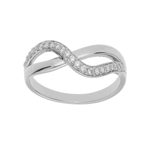 BAGUE ARGENT PLATINÉ CROISÉE OXYDES BLANCS SERTIS