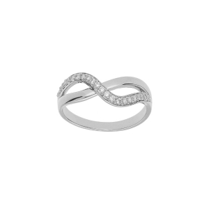 BAGUE ARGENT PLATINÉ CROISÉE OXYDES BLANCS SERTIS