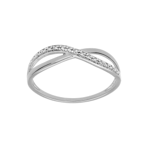 BAGUE ARGENT PLATINÉ CROISÉE OXYDES BLANCS SERTIS