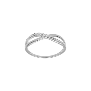 BAGUE ARGENT PLATINÉ CROISÉE OXYDES BLANCS SERTIS