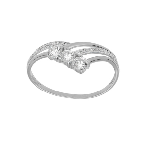 BAGUE ARGENT PLATINÉ FORME POINTE OXYDES BLANCS SERTIS