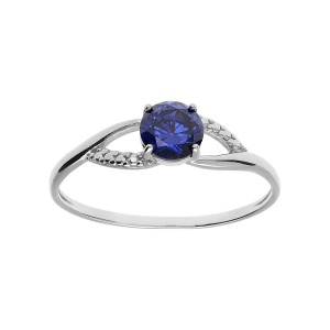 BAGUE ARGENT PLATINÉ OXYDES BLEU FONCÉ ET BLANCS SERTIS