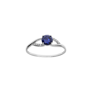 BAGUE ARGENT PLATINÉ OXYDES BLEU FONCÉ ET BLANCS SERTIS