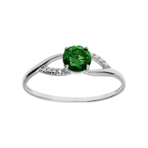 BAGUE ARGENT PLATINÉ OXYDES VERT ET BLANCS SERTIS