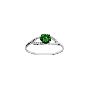 BAGUE ARGENT PLATINÉ OXYDES VERT ET BLANCS SERTIS