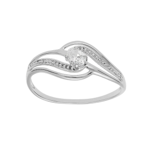 BAGUE ARGENT PLATINÉ VOLUTE OXYDES BLANCS SERTIS