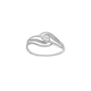 BAGUE ARGENT PLATINÉ VOLUTE OXYDES BLANCS SERTIS