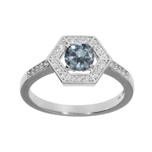 BAGUE ARGENT RHODIÉ OXYDE BLEU CIEL ET CONTOUR OXYDES BLANCS