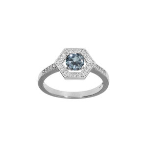 BAGUE ARGENT RHODIÉ OXYDE BLEU CIEL ET CONTOUR OXYDES BLANCS