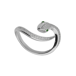 BAGUE ARGENT RHODIÉ SERPENT OXYDES BLANCS SERTIS