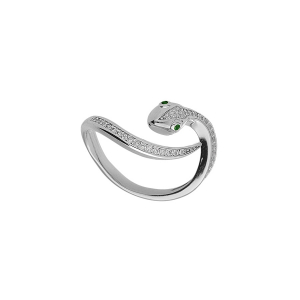BAGUE ARGENT RHODIÉ SERPENT OXYDES BLANCS SERTIS