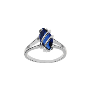 BAGUE ARGENT RHODIÉ NAVETTE OVALE OXYDE BLEU
