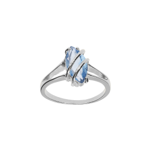 BAGUE ARGENT RHODIÉ NAVETTE OVALE OXYDE BLEU CIEL