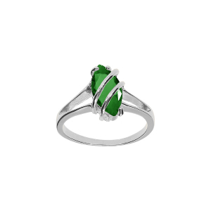 BAGUE ARGENT RHODIÉ NAVETTE OVALE OXYDE VERT FONCÉ