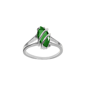 BAGUE ARGENT RHODIÉ NAVETTE OVALE OXYDE VERT FONCÉ