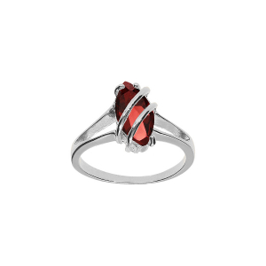 BAGUE ARGENT RHODIÉ NAVETTE OVALE OXYDE GRENAT