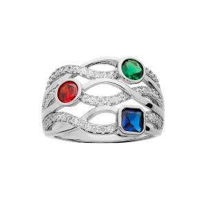 BAGUE ARGENT RHODIÉ CROISÉE 3 OXYDES COULEURS