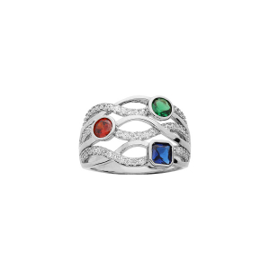 BAGUE ARGENT RHODIÉ CROISÉE 3 OXYDES COULEURS