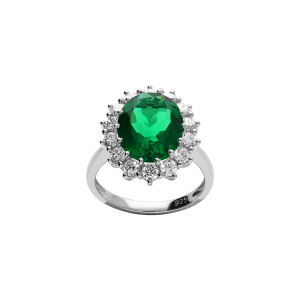 BAGUE ARGENT RHODIÉ ROYALE  OXYDE VERT (17 MM X 14 MM)