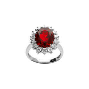 BAGUE ARGENT RHODIÉ ROYALE  OXYDE ROUGE (17 MM X 14 MM)
