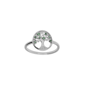 BAGUE ARGENT RHODIÉ ARBRE DE VIE CONTOUR PERLÉ AVEC OXYDES DEGRADÉ VERT