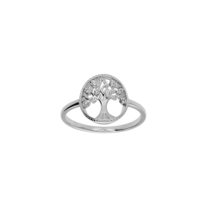 BAGUE ARGENT RHODIÉ ARBRE DE VIE CONTOUR PERLÉ AVEC OXYDES BLANCS