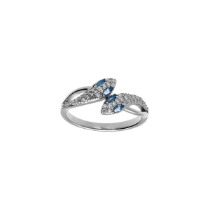 BAGUE ARGENT RHODIÉ SERPENT DOUBLE OXYDES BLANCS ET YEUX OXYDES BLEU