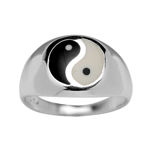 BAGUE ARGENT RHODIÉ PLATEAU OVALE YIN/YANG
