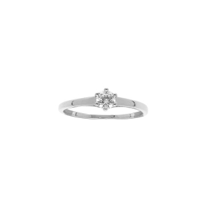 BAGUE ARGENT RHODIÉ SOLITAIRE ROND OXYDE BLANC SERTI 4MM