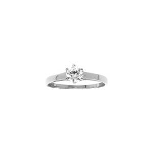 BAGUE ARGENT RHODIÉ SOLITAIRE ROND OXYDE BLANC SERTI 5MM