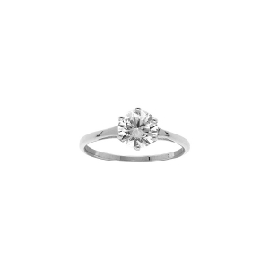 BAGUE ARGENT RHODIÉ SOLITAIRE ROND OXYDE BLANC SERTI 7MM