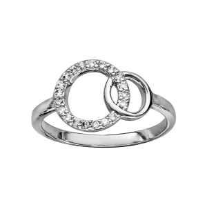 BAGUE ARGENT RHODIÉ DOUBLE CERCLE ENTRELACE PIERRES BLANCHES SYNTHETIQUE