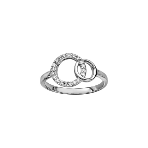 BAGUE ARGENT RHODIÉ DOUBLE CERCLE ENTRELACE PIERRES BLANCHES SYNTHETIQUE