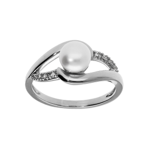 BAGUE ARGENT PLATINÉ PERLE DE CULTURE D'EAU DOUCE AVEC OXYDES BLANCS SERTIS