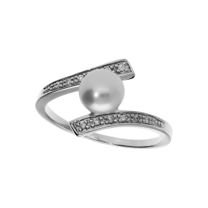 BAGUE ARGENT PLATINÉ PERLE DE CULTURE D'EAU DOUCE AVEC OXYDES BLANCS SERTIS