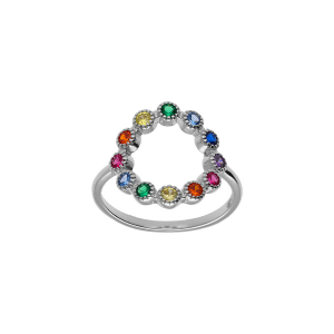 BAGUE ARGENT RHODIÉ CERCLE OXYDES MULTI COULEURS