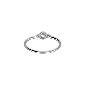 BAGUE ARGENT RHODIÉ SOLITAIRE ROND OXYDE BLANC SERTI CLOS