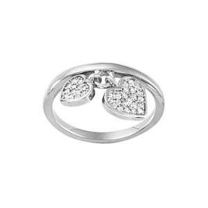 BAGUE ARGENT RHODIÉ BRELOQUES COEURS PAVÉS OXYDES BLANCS