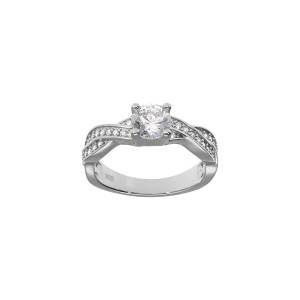 BAGUE ARGENT RHODIÉ TRESSE SOLITAIRE OXYDES BLANCS
