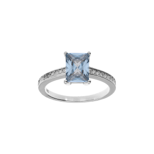 BAGUE ARGENT RHODIÉ RECTANGLE OXYDE BLEU ET BLANC