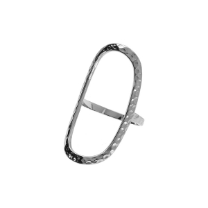 BAGUE ARGENT RHODIÉ FORME OVALE ÉVIDÉ MARTELÉ