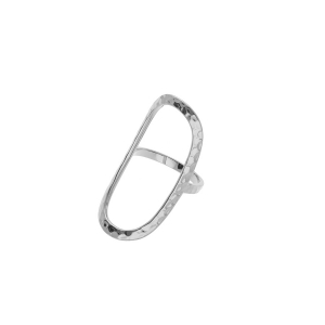 BAGUE ARGENT RHODIÉ FORME OVALE ÉVIDÉ MARTELÉ