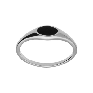 BAGUE ARGENT PLATINÉ PETITE CHEVALIERE PAVÉ FORME OVALE ONYX IMITATION
