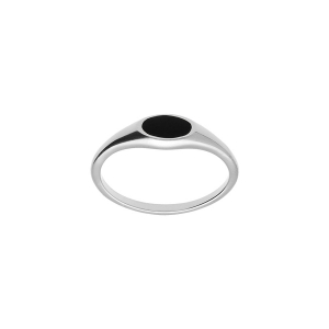 BAGUE ARGENT PLATINÉ PETITE CHEVALIERE PAVÉ FORME OVALE ONYX IMITATION