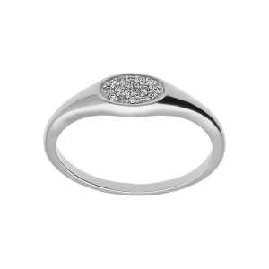 BAGUE ARGENT PLATINÉ  PETITE CHEVALIERE PAVÉ FORME OVALE OXYDES BLANCS SERTIS