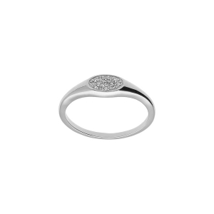 BAGUE ARGENT PLATINÉ  PETITE CHEVALIERE PAVÉ FORME OVALE OXYDES BLANCS SERTIS