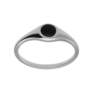 BAGUE ARGENT PLATINÉ PETITE CHEVALIERE PAVÉ FORME ROND ONYX IMITTATION