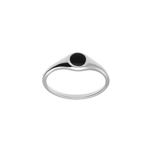 BAGUE ARGENT PLATINÉ PETITE CHEVALIERE PAVÉ FORME ROND ONYX IMITTATION